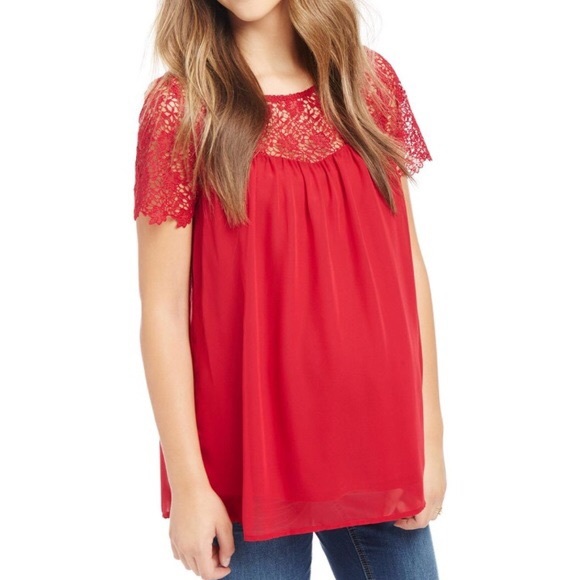 Motherhood Maternity Tops - Motherhood Maternity Red Crochet Lace Blouse